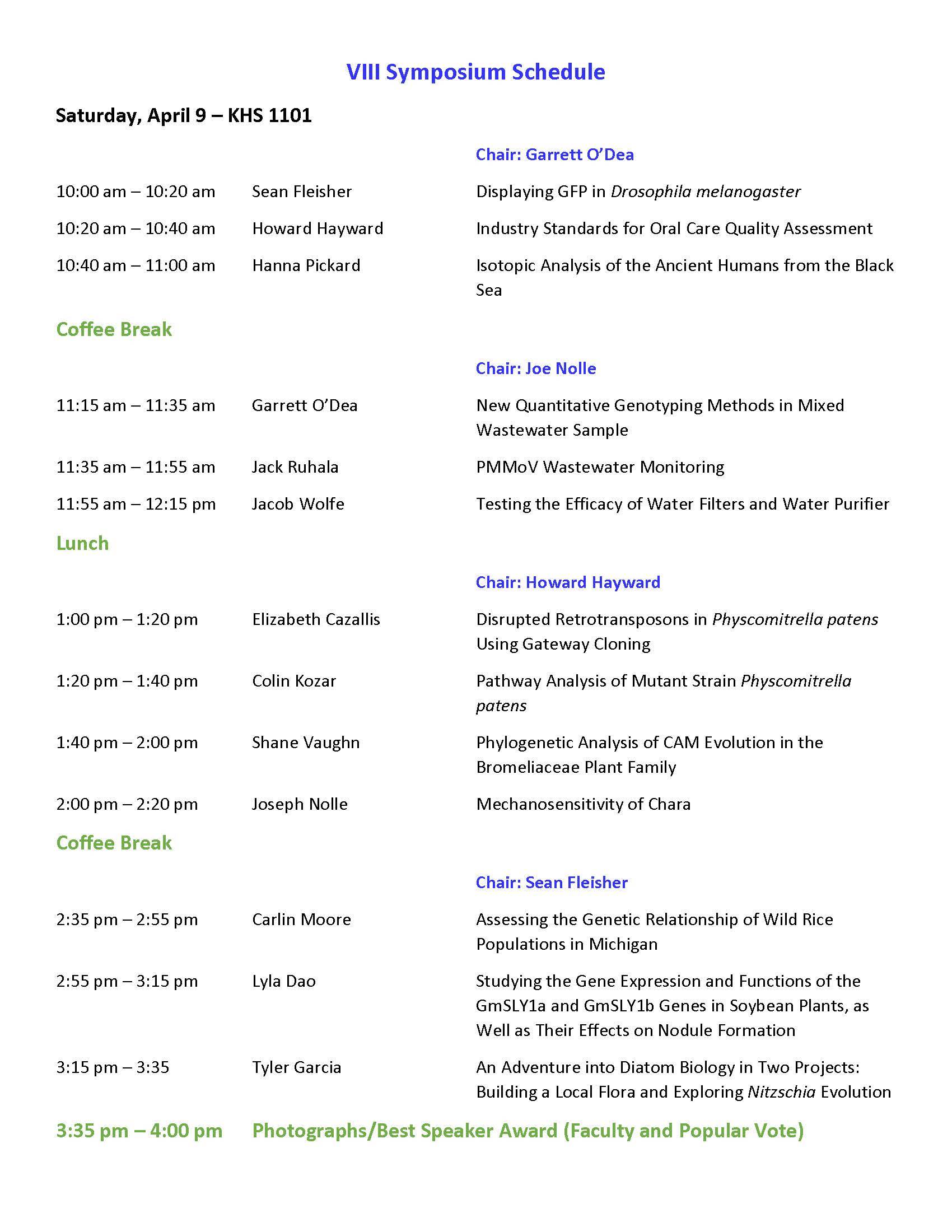 Symposium Saturday Schedule